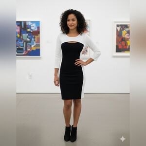 VENUS Black and White Long Sleeve Dress